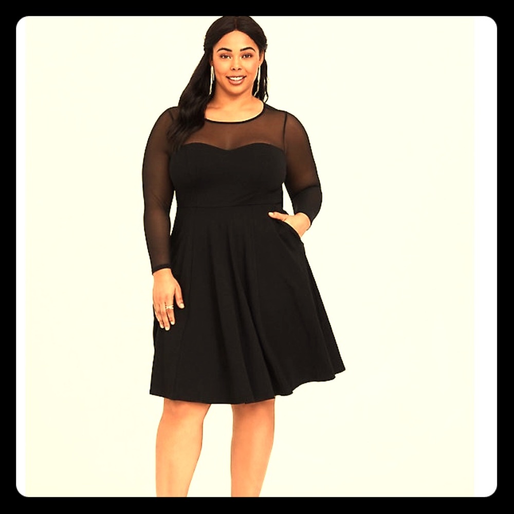 TORRID BLACK ILLUSION PREMIUM PONTE SKATER DRESS
